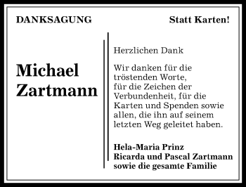 Traueranzeige von Michael Zartmann von Allgäuer Anzeigeblatt