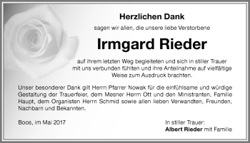 Traueranzeige von Irmgard Rieder von Memminger Zeitung
