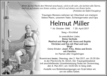 Traueranzeige von Helmut Miller von Allgäuer Zeitung, Füssen