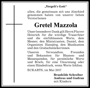 Traueranzeige von Gretel Mazzola von Allgäuer Anzeigeblatt