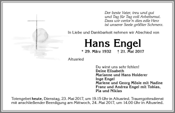Traueranzeige von Hans Engel von Allgäuer Zeitung,Kempten