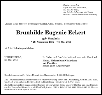 Traueranzeige von Brunhilde Eugenie Eckert von Allgäuer Anzeigeblatt