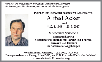 Traueranzeige von Alfred Acker von Allgäuer Zeitung, Füssen