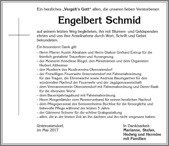 Traueranzeige von Engelbert Schmid von Allgäuer Zeitung, Kaufbeuren/Buchloe