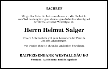 Traueranzeige von Helmut Salger von Allgäuer Anzeigeblatt