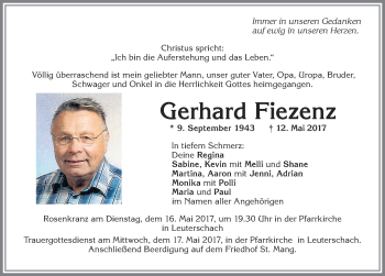Traueranzeige von Gerhard Fiezenz von Allgäuer Zeitung, Marktoberdorf