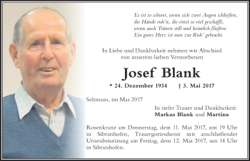 Traueranzeige von Josef Blank von Der Westallgäuer