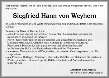 Traueranzeige von Siegfried Hann von Weyhern von Allgäuer Zeitung