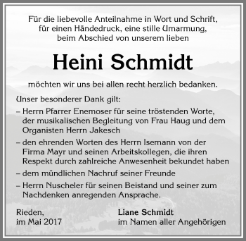 Traueranzeige von Heinrich Schmidt von Allgäuer Zeitung, Kaufbeuren/Buchloe