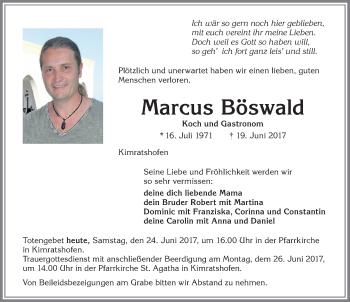 Traueranzeige von Marcus Böswald von Allgäuer Zeitung,Kempten