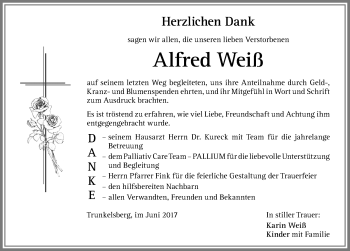 Traueranzeige von Alfred Weiß von Memminger Zeitung