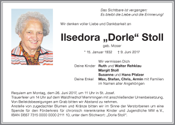 Traueranzeige von Ilsedora  Stoll von Memminger Zeitung