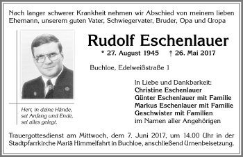 Traueranzeige von Rudolf Eschenlauer von Allgäuer Zeitung, Kaufbeuren/Buchloe