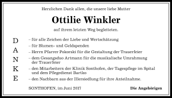 Traueranzeige von Ottilie Winkler von Allgäuer Anzeigeblatt