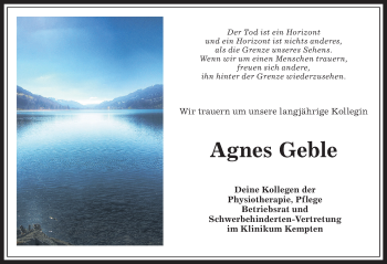Traueranzeige von Agnes Geble von Allgäuer Zeitung,Kempten