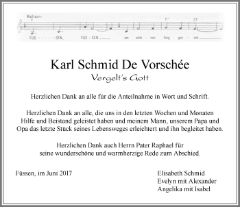 Traueranzeige von Karl Schmid De Vorschee von Allgäuer Zeitung, Füssen