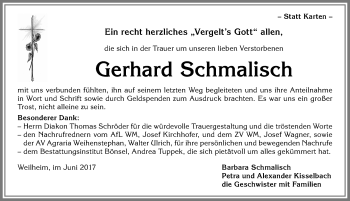 Traueranzeige von Gerhard Schmalisch von Allgäuer Zeitung