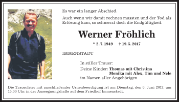 Traueranzeige von Werner Fröhlich von Allgäuer Anzeigeblatt