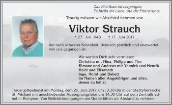 Traueranzeige von Viktor Strauch von Allgäuer Zeitung,Kempten