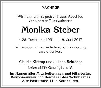 Traueranzeige von Monika Steber von Allgäuer Zeitung