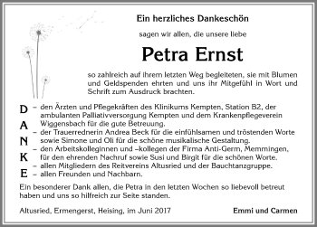 Traueranzeige von Petra Ernst von Allgäuer Zeitung,Kempten