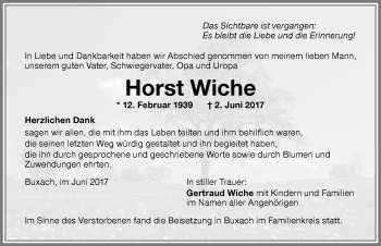 Traueranzeige von Horst Wiche von Memminger Zeitung