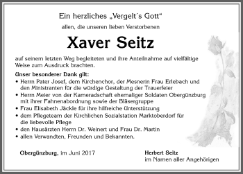 Traueranzeige von Xaver Seitz von Allgäuer Zeitung, Marktoberdorf