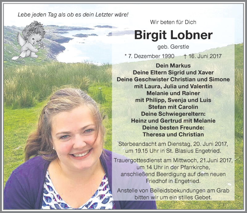  Traueranzeige für Birgit Lobner vom 19.06.2017 aus Memminger Zeitung