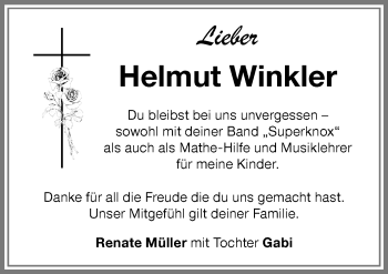 Traueranzeige von Helmut Winkler von Memminger Zeitung