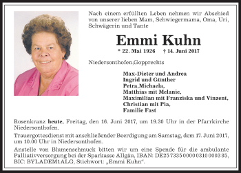 Traueranzeige von Emmi Kuhn von Allgäuer Zeitung