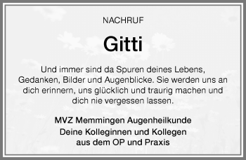 Traueranzeige von Gitti  von Memminger Zeitung