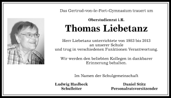 Traueranzeige von Thomas Liebetanz von Allgäuer Anzeigeblatt