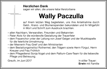 Traueranzeige von Wally Paczulla von Memminger Zeitung