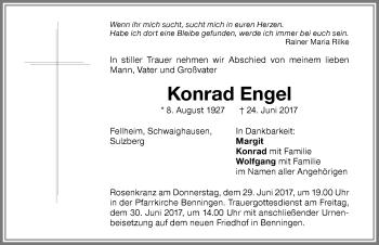 Traueranzeige von Konrad Engel von Memminger Zeitung