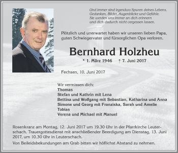 Traueranzeige von Bernhard Holzheu von Allgäuer Zeitung, Marktoberdorf