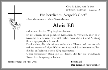 Traueranzeige von Alois Eß von Der Westallgäuer