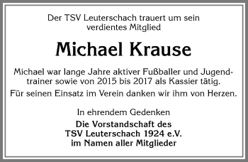 Traueranzeige von Michael Krause von Allgäuer Zeitung, Marktoberdorf