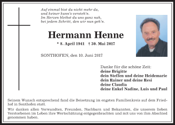 Traueranzeige von Hermann Henne von Allgäuer Anzeigeblatt