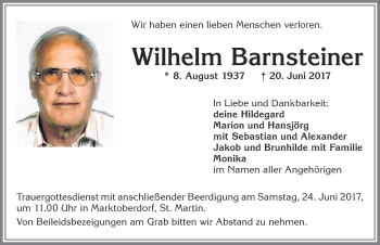 Traueranzeige von Wilhelm Barnsteiner von Allgäuer Zeitung, Marktoberdorf