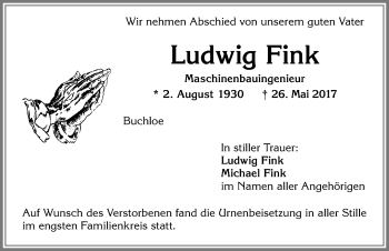 Traueranzeige von Ludwig Fink von Allgäuer Zeitung, Kaufbeuren/Buchloe