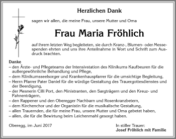 Traueranzeige von Maria Fröhlich von Allgäuer Zeitung