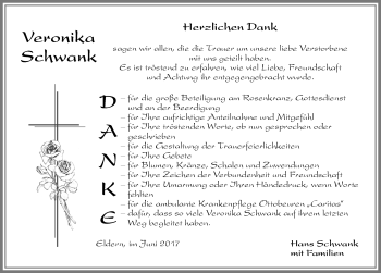 Traueranzeige von Veronika Schwank von Memminger Zeitung