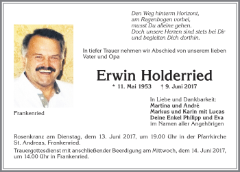 Traueranzeige von Erwin Holderried von Allgäuer Zeitung, Kaufbeuren/Buchloe