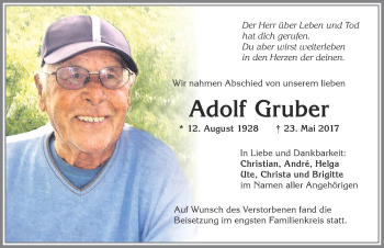 Traueranzeige von Adolf Gruber von Allgäuer Zeitung,Kempten