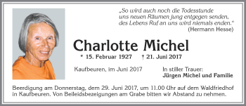 Traueranzeige von Charlotte Michel von Allgäuer Zeitung