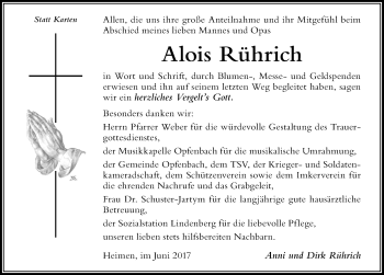 Traueranzeige von Alois Rührich von Der Westallgäuer