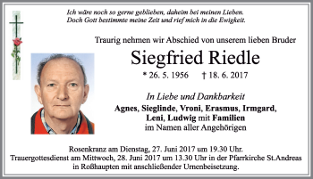 Traueranzeige von Siegfried Riedle von Allgäuer Zeitung, Füssen