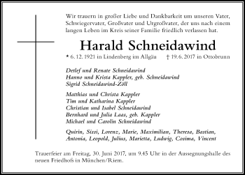 Traueranzeige von Harald Schneidawind von Der Westallgäuer