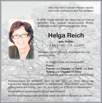Traueranzeige von Helga Reich von Memminger Zeitung