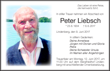 Traueranzeige von Peter Liebsch von Der Westallgäuer